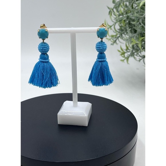 J. Crew Blue Rhinestone and Tassel Drop Pierced Earrings - Picture 3 of 11